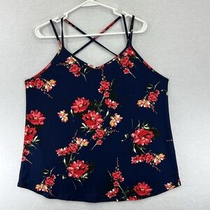 Papermoon (Stitch Fix) Basima Back Detail Top Sz 1X Navy & Coral Floral NWT